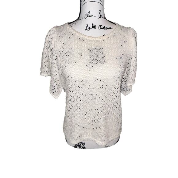 Madewell Texture & Thread Top Small Cream Short Sleeve Flutter Sleeve See Thru - Picture 1 of 6